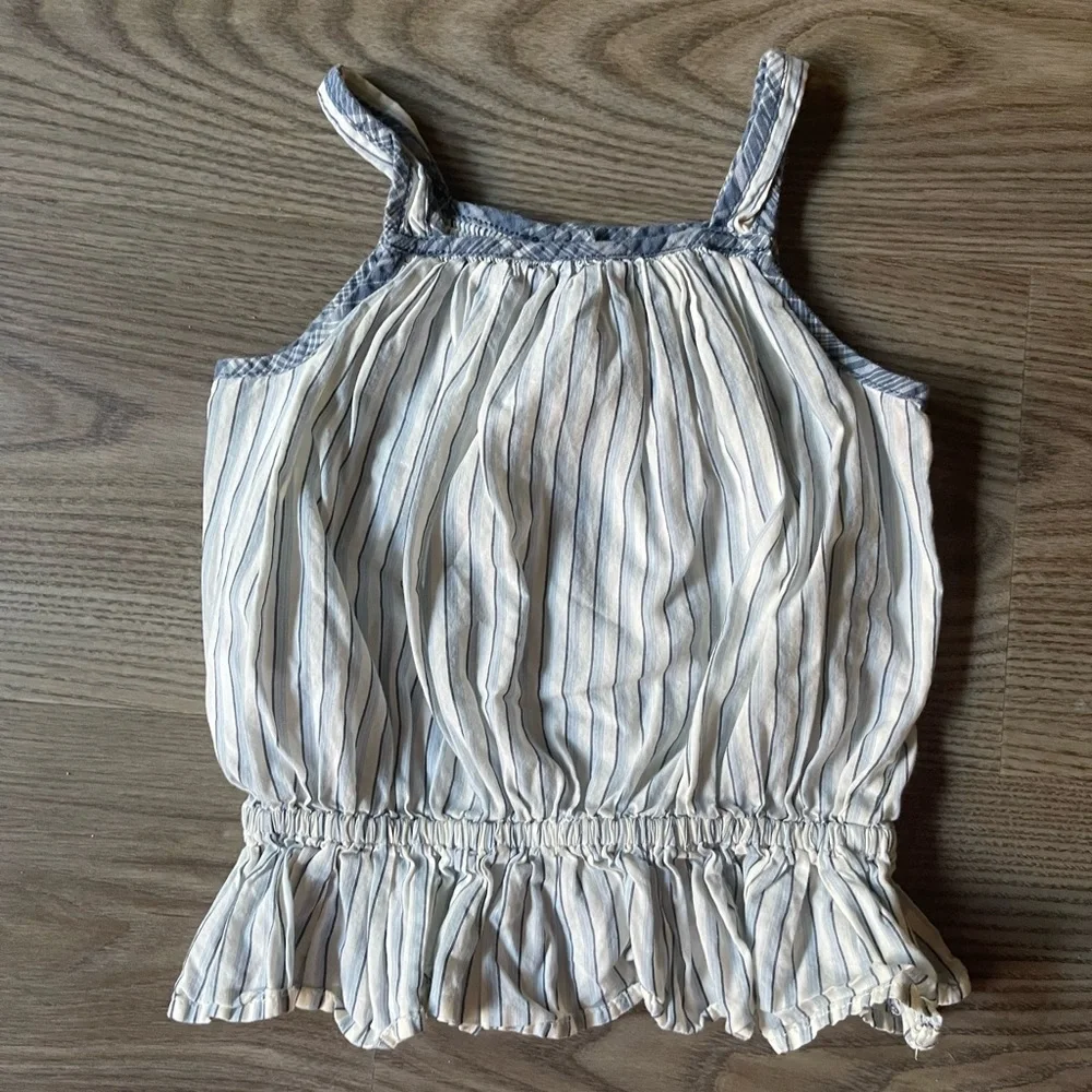 Ralph Lauren Striped Cotton Madras Top Peplum Cami Tie Shoulder Bows Size 18M